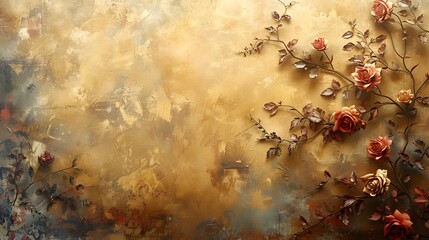 Wall Mural - Ethereal Floral Beauty Romantic Vintage Inspired Digital Art Painting with Roses and Organic Textures