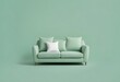 © Ali Hamza Tullah - modern living room with sofa, Soft green sofa on green background, 3D illustration, AI generated image. Modern minimalistic living room interior detail. Cosiness, social media and sale concept, creati