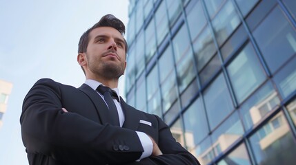 Wall Mural - businessman in front of modern office building