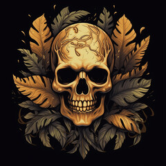 Wall Mural - skull and leaves t-shirt design, skull illustration, background