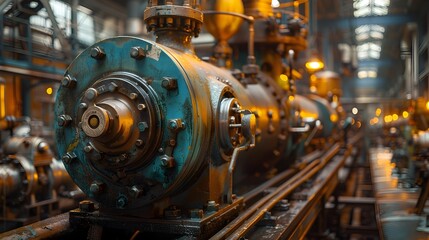 Leinwandbilder - Intricate Mechanical Workings of an Industrial Engine in a Factory Setting