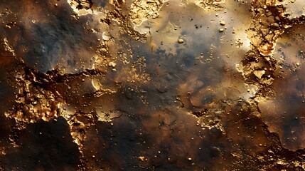 Poster - Mesmerizing Metallic Masterpiece Hypnotic Textural Journey Through Gilded Grunge and Scorched Splendor