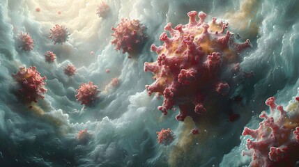 Poster - Microscopic Viral Outbreak Abstract Apocalyptic Concept Art for Medical Scientific Disaster Crisis Background