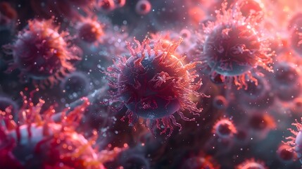 Aufkleber - Microscopic Viral Outbreak Depicted in Vibrant Abstract Cellular Patterns and Fractal Structures