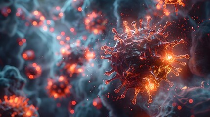 Aufkleber - Microscopic Viral Outbreak with Futuristic Cell Structure Background