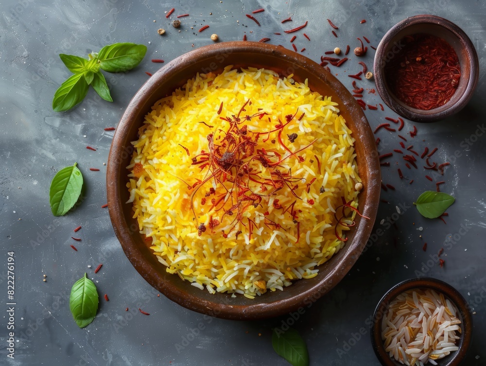 Top view of Iranian tahdig (crispy rice) with saffron, using the rule ...