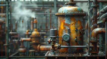 Poster - Rusty Industrial Machinery and Pipes in Abandoned Factory Workshop