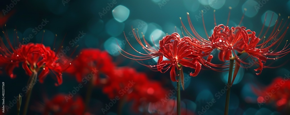 Captivating Red Spider Lily Blossoms in the Stillness of Night Stock ...