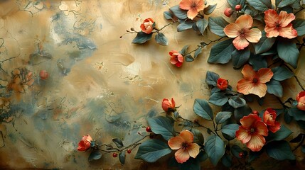 Aufkleber - Vibrant Vintage Floral Backdrop with Lush Botanical Foliage