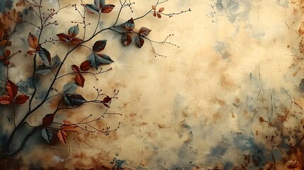 Poster - Vintage Autumn Leaves and Branches on Textured Background