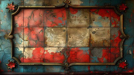 Aufkleber - Vintage Grunge Floral Frame with Distressed Paint Textures and Autumnal Colors description This image showcases a striking vintage inspired grunge