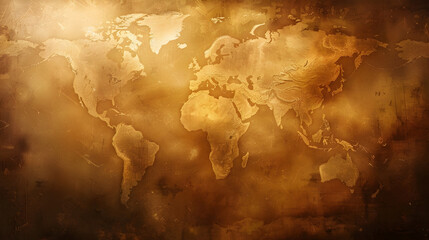 Poster - Vintage grunge world map with glowing light and atmospheric texture for travel or business concepts