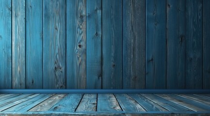 Canvas Print - Abstract wooden blue dark studio background for product presentation