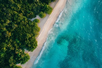 Sticker - Aerial View of an Idyllic Coastal Landscape with Crystal Clear Waters and Coral Reefs