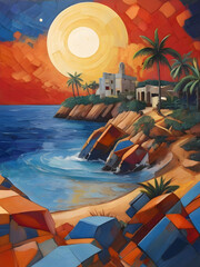 Wall Mural - Barbados Cubism Country Landscape Illustration Art	