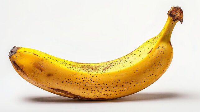 Golden-hued, juicy banana in close-up isolated on a white backdrop with ample copy space for background text, Generative AI.