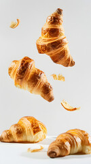 Wall Mural - Flying croissants  background food photography