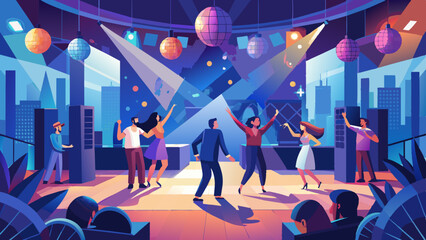 Wall Mural - A group of young people party at a live event that takes place outdoors on a summer night