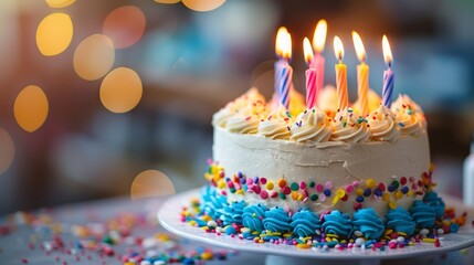 Poster - A cake with six lit candles on top of it