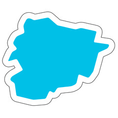 Sticker - Andorra country silhouette. High detailed map. Solid blue vector sticker with white contour isolated on white background.