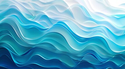 Wall Mural - abstract ocean waves background gradient blue wavy lines teal lake ripples watercolor sea foam banner
