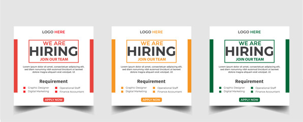 Wall Mural - We are hiring recruitment open job vacancy design vector social media post banner template or web banner layout