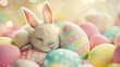 © Bijac - adorable baby rabbit nestled in colorful egg whimsical easter concept ai generated illustration