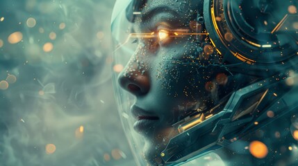 Poster - Futuristic humanoid figure with a profile view, showcasing a blend of human and mechanical elements