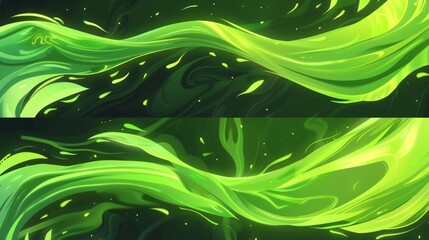 Poster - A set of abstract modern banners with smooth shining green waves