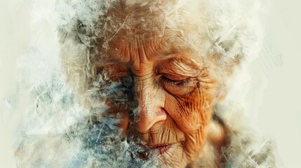 Wall Mural - artistic representation of elderly woman with dementia abstract portrait conveying loneliness and confusion