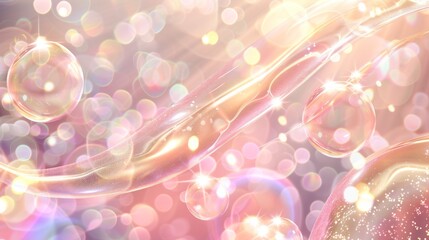 Poster - Floating wave of detergent and soap in motion, light effect with bubbles and sparkles, dynamic 3D elements for using in designs for shampoo or washing powder advertisements.