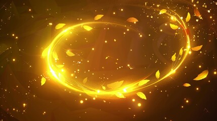 Poster - Wind effect with golden leaves, tornado light spiral, magic swirl, wizard, wizard spell, golden light, shiny trace, realistic 3D modern illustration.