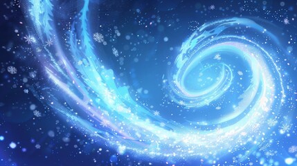 Poster - An isolated 3D modern illustration of a cold winter light effect, swirling bright twinkle line. A wind vortex blows with snowflakes and a blizzard trail, isolated on a transparent background. A very