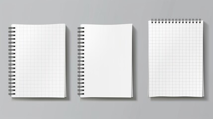 Poster - Detailed mockups of notebooks isolated on gray backgrounds. Modern images of lined, boxed, and dot ruled white sheets on spiral binders.