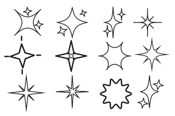 Wall Mural - Twinkle star shape symbols. Minimalist silhouette stars icon. Modern geometric elements, shining star icons, abstract sparkle black silhouettes symbol vector set. Used in web , templates