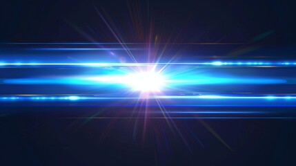 Wall Mural - This is an abstract dark digital technology fast movement with a blue speed line flare effect, horizontal streak beam glow. A neon laser motion ray with blur and glare. A special shiny stripe with