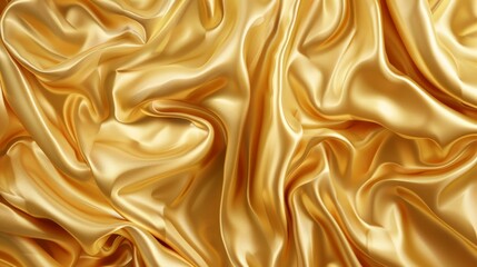 Poster - Silk fabric background with ruffles and waves. Realistic modern illustration of waves and folds on gold satin fabric. Backdrop of smooth and soft drapery cloth.