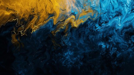 Wall Mural - black and blue gradient with yellow accents grainy abstract background