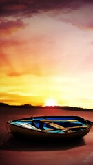 Wall Mural - vertical abandoned boat on the beach painting 4k loop features a row boat washed ashore with waves l
