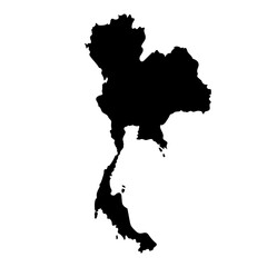 Hand drawn black map of Thailand. Silhouette, South East Asia geography. Vector isolated on white background 