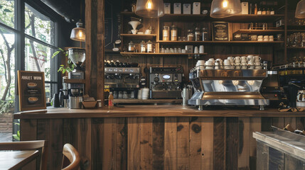 interior of a old bar, old cafe, vintage cafe