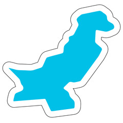 Sticker - Pakistan country silhouette. High detailed map. Solid blue vector sticker with white contour isolated on white background.