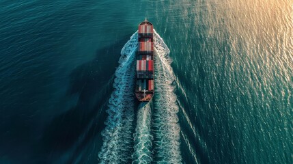 Wall Mural - container ship transporting cargo on open sea global freight shipping and logistics concept aerial view