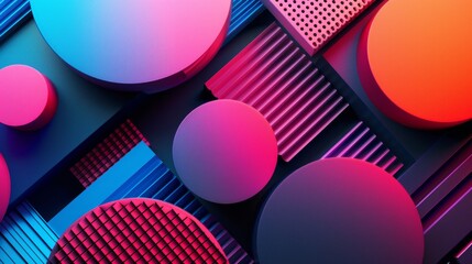 Wall Mural - Modern geometric art with bold colored circles and shadows.