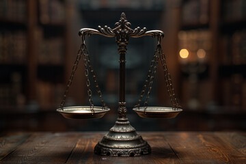 Fototapete - Depiction of Justice (card 11) as balanced scales with light and dark weights, symbolizing fairness and equilibrium,