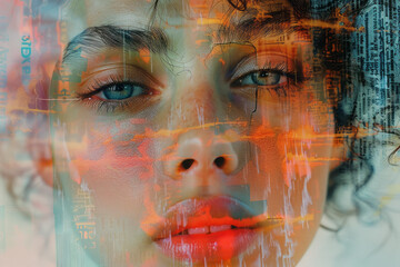 Poster - collage portrait showing layers of relaxation, with soft pastel hues, calming abstract patterns, and