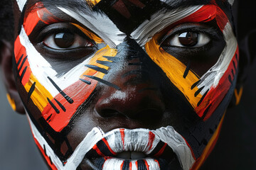 Poster - abstract portrait showing layers of determination, using strong, bold colors, motivational phrases, 