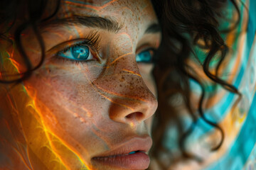 Poster - abstract portrait showing layers of determination, using strong, bold colors, motivational phrases, 