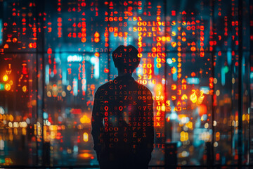 Poster - illustration of a personâ€™s silhouette filled with abstract data visualizations, symbolizing the im