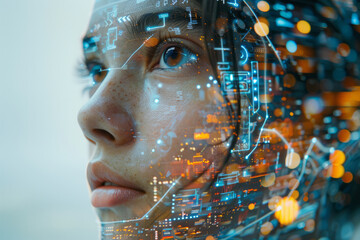Poster - artistic collage of a human face blended with smart home device icons, representing the interconnect